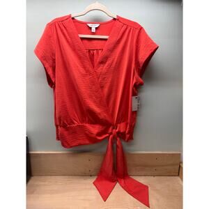 Nine West, Short Sleeve, V-Neck Wrap with Tie, Size XL